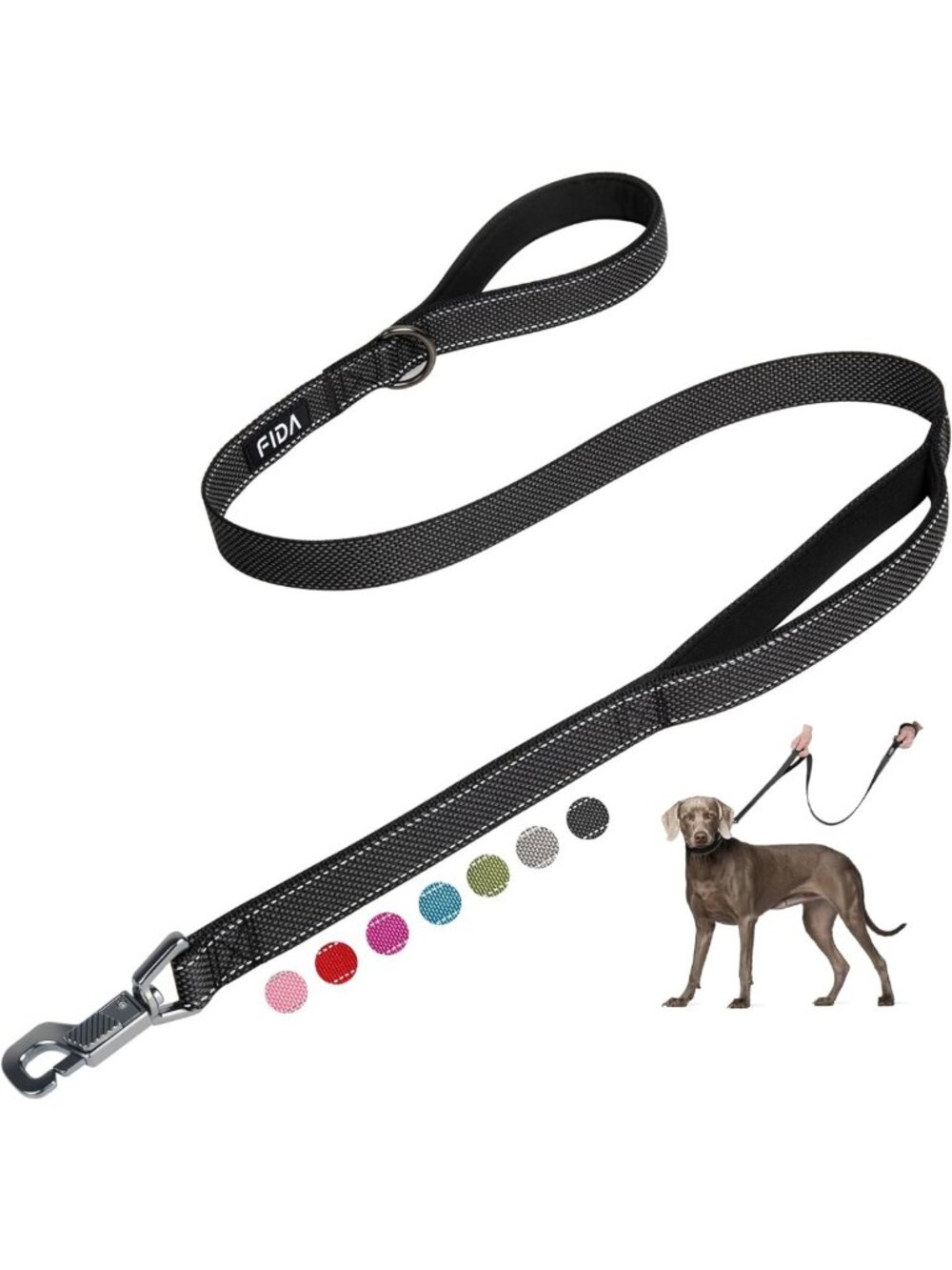 5 FT Heavy Duty Dog Leash with Padded Handles, Traffic Handle & Reflective Lead